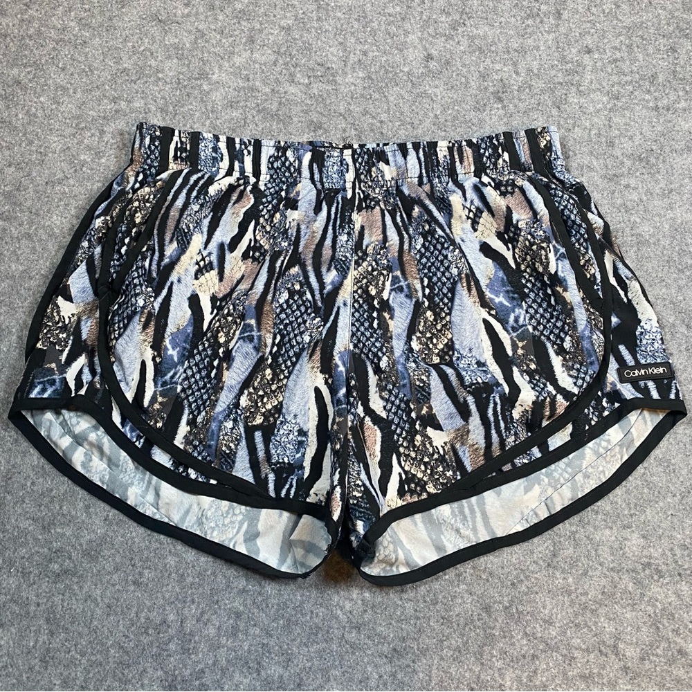 CK Calvin Klein Women's Animal Print Lined Athletic Running Shorts Size M Blue
